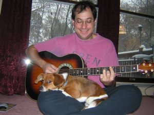 Rags lapping up Larry's acoustic playing.