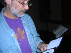 Rich reading the notes on the CD